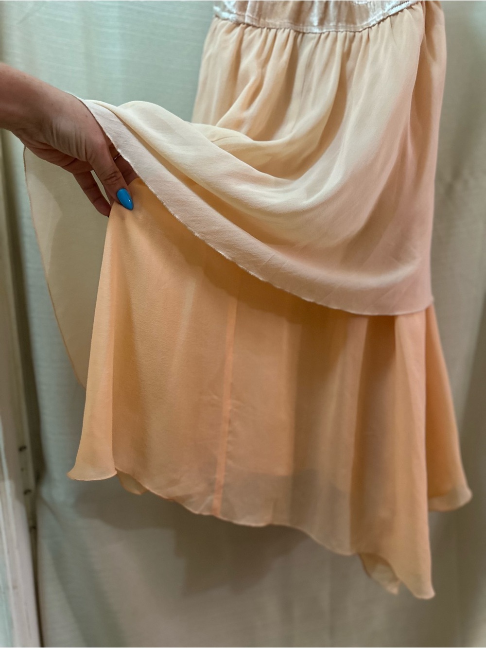 Vintage Y2K Bebe Peach Silk Babydoll Layered Dress Velvet Fairy Asymmetrical - Picture 5 of 11
